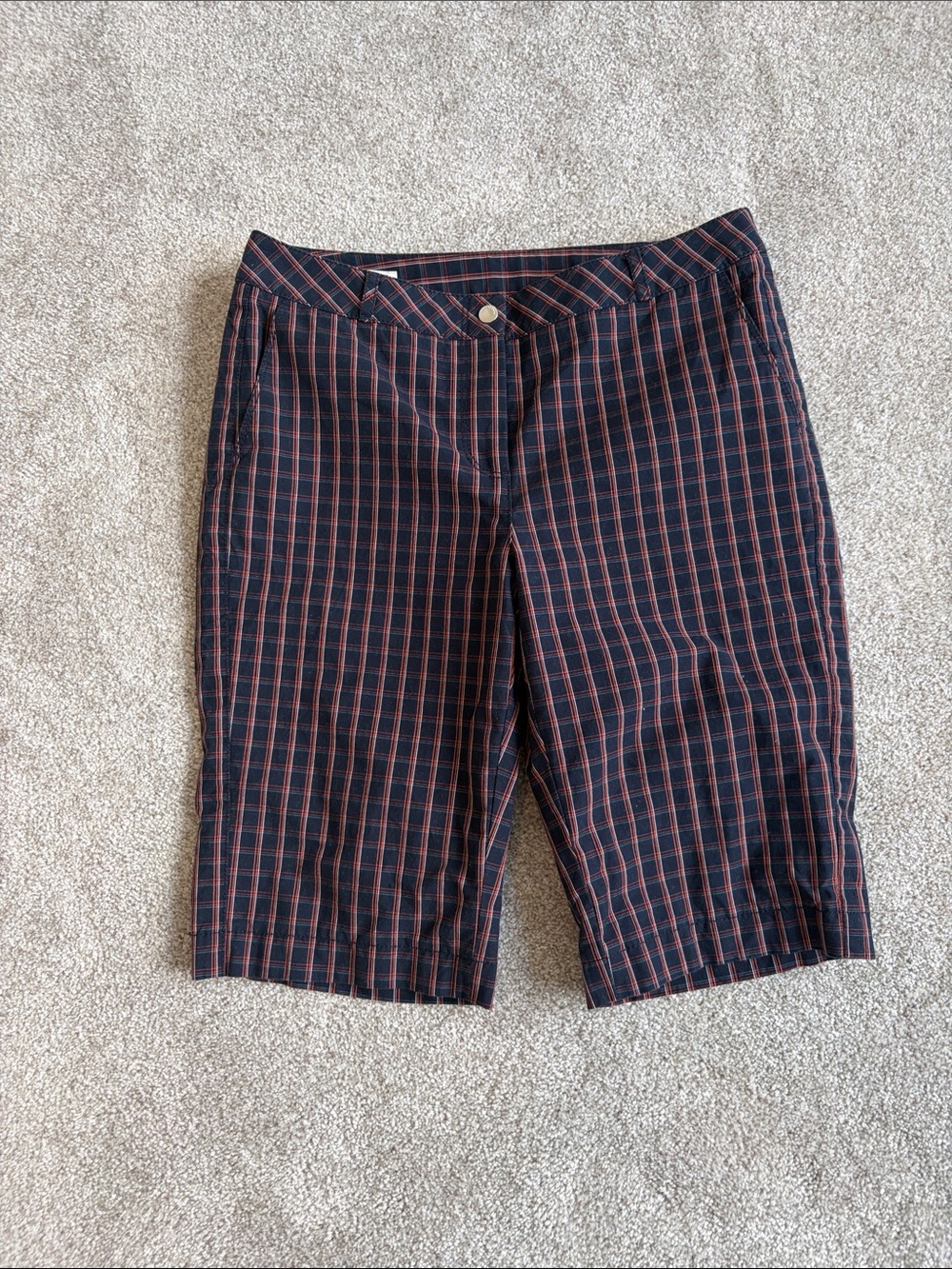 Cutter & Buck Navy Plaid Shorts with Orange Accents